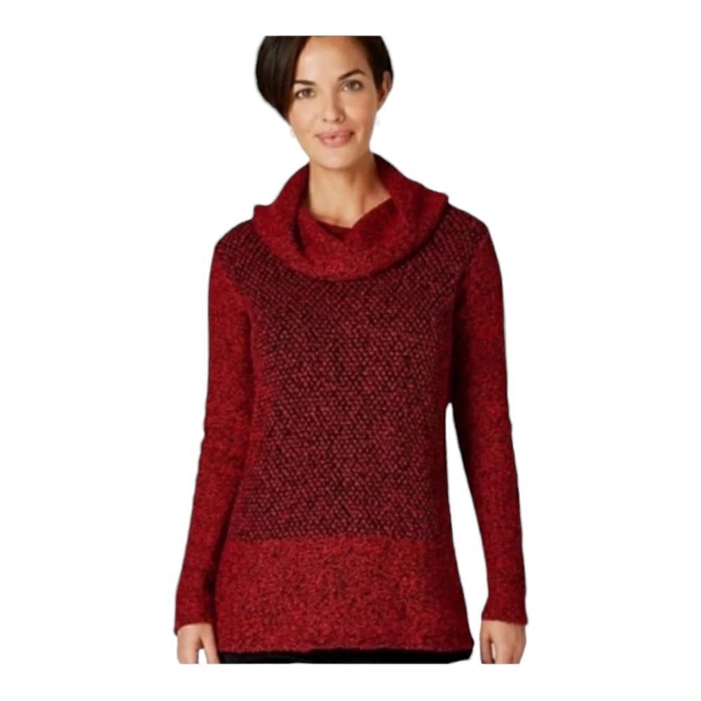 J. Jill‎ Women’s Long Sleeve Red Black Cowl Neck Tunic Sweater Size Small